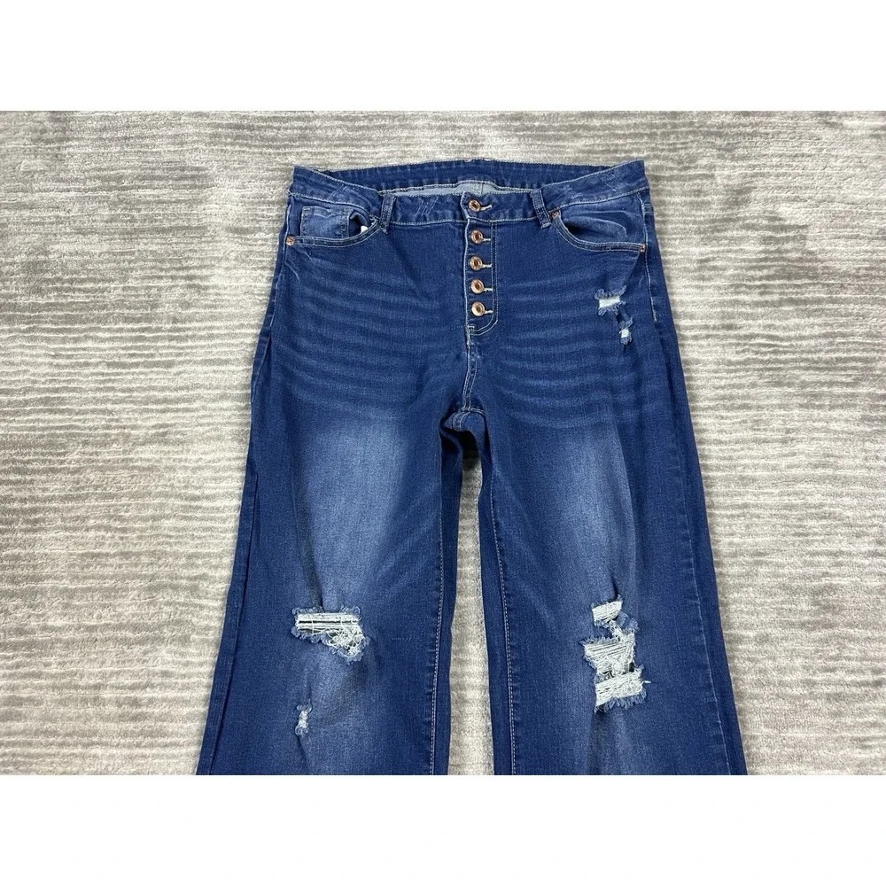 Fashion Wear Jeans Womens‎ XL Blue Denim Flare Destroyed Cotton Blend